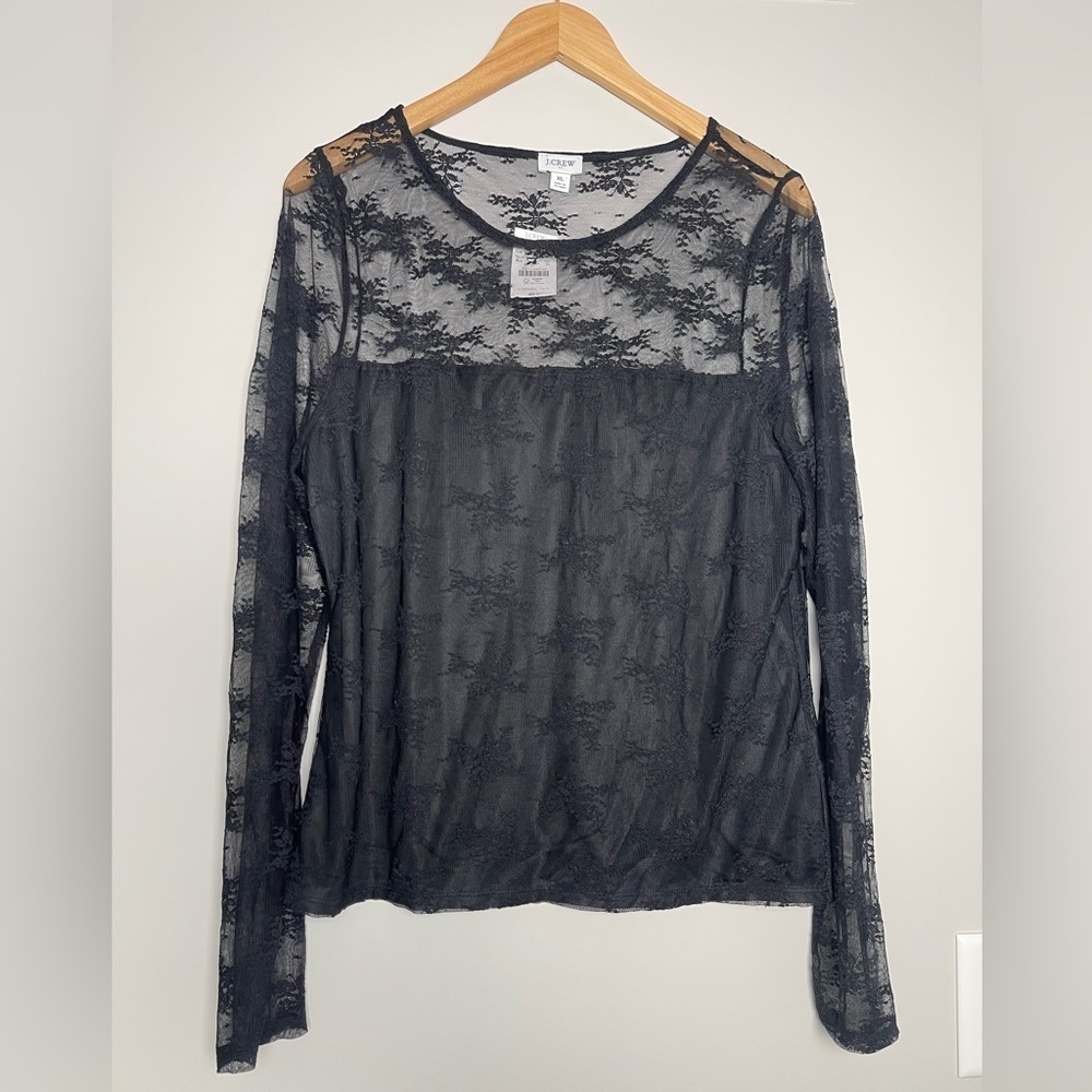 J. Crew | Long Sleeve Black Lace Lined Top Feminine Romantic Date Night Goth